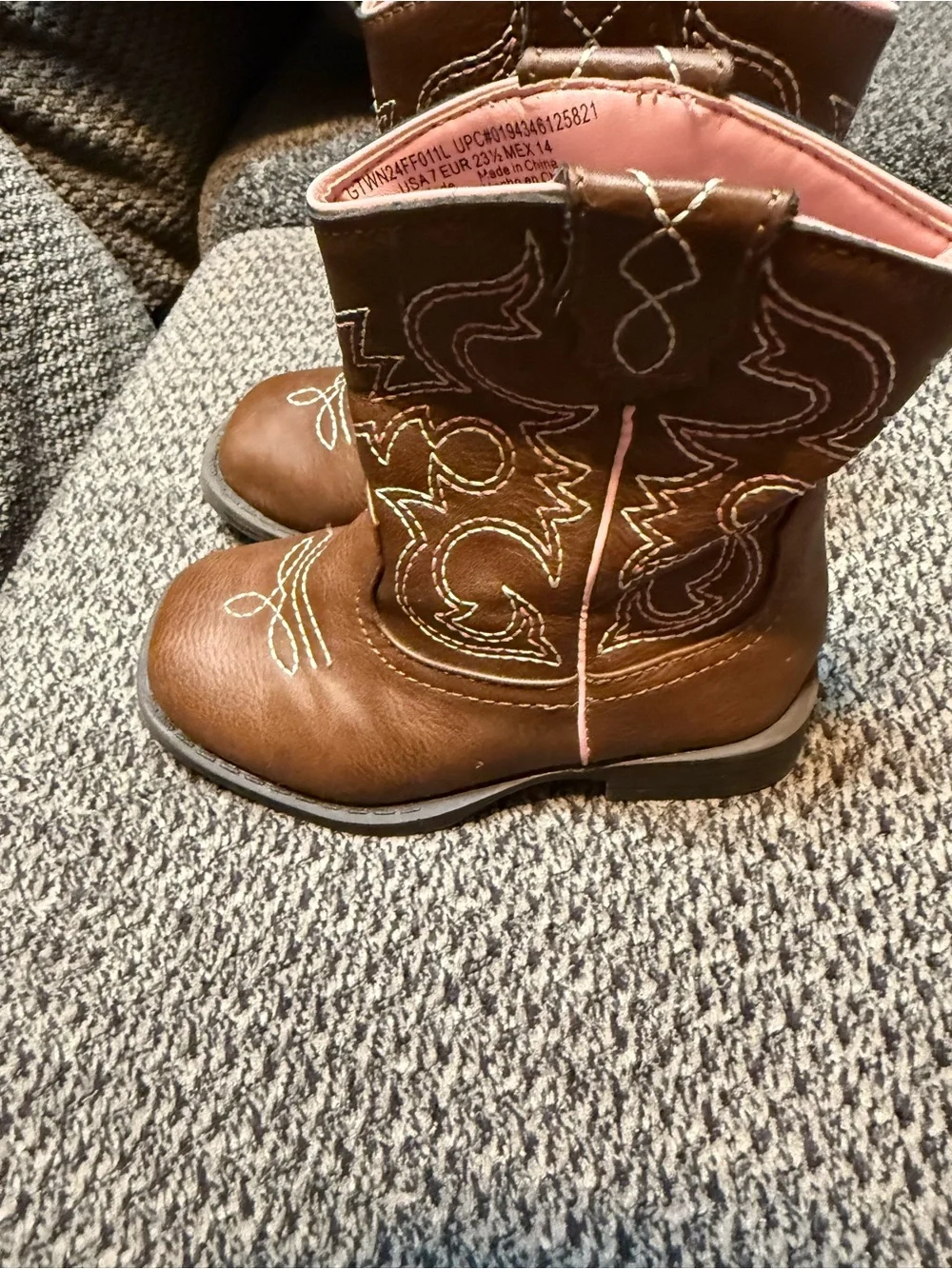 Kids Brown Cowboy Boots with Pink Lining